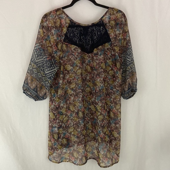 Vintage Wet Seal Lace Brown and Black Button Down Blouse Size L - Picture 4 of 8